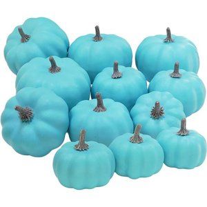 12Pcs Small Artificial Teal Pumpkins Decorative Halloween Pumpkins Foam Pumpkins